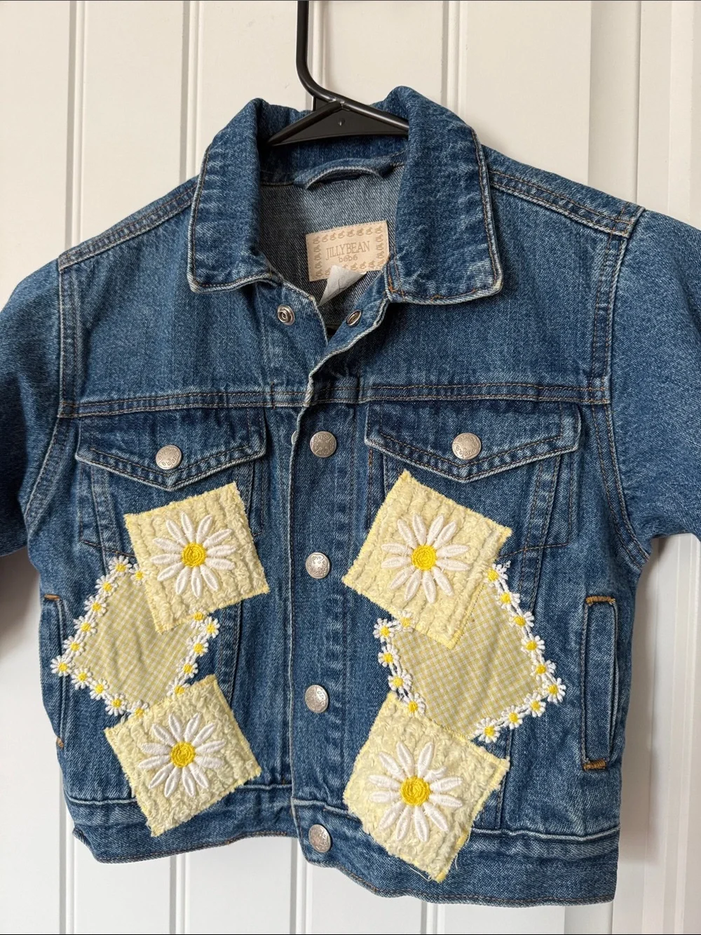 Jilly Bean - Kids Blue Denim Jacket with Yellow Daisy Patch Accents - 2T